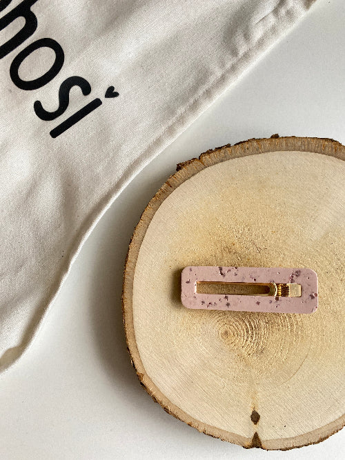 Barrette rectangulaire Blanche éclats roses - Bohosi Atelier