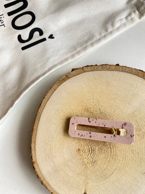 Barrette rectangulaire Blanche éclats roses - Bohosi Atelier