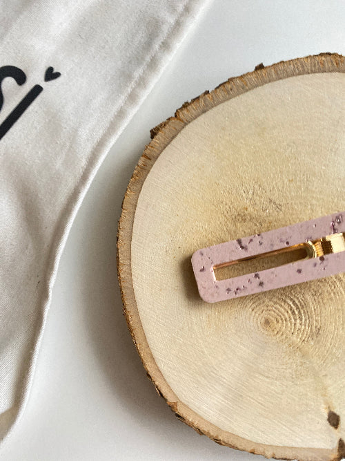 Barrette rectangulaire Blanche éclats roses - Bohosi Atelier