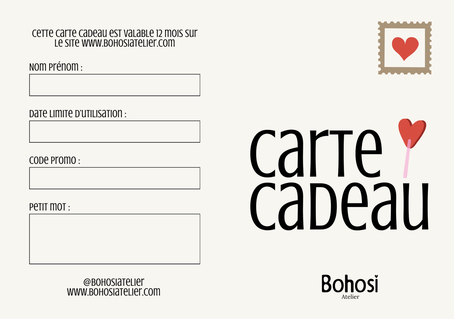 Carte Cadeau Bohosi Atelier